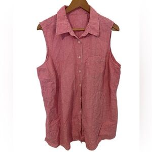 Women’s Vintage Sleeveless Red/White Striped Button Up  Shirt Size M/L